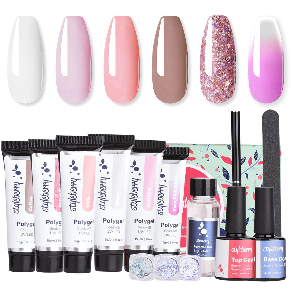 Polygel Nail Extension Kit with Tips - Pink Collection