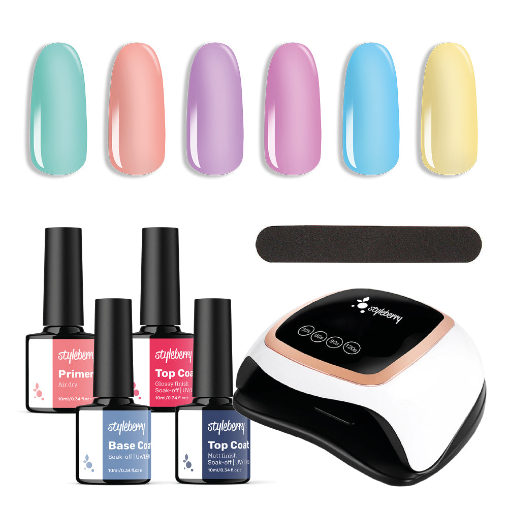 Gel Polish Set 6 Colours with 5 Piece Essential Set and 168W Lamp